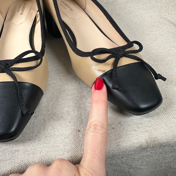 Liz Claiborne Fredson Womens 9M Tan Black Cap Toe Block Heel Pumps Memory Foam - Picture 8 of 8